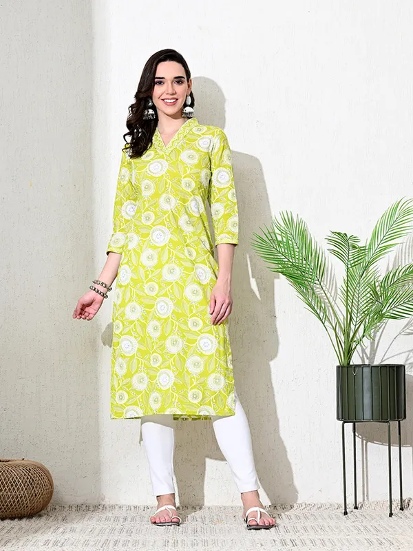 Light_Green_Floral_Print_Cotton_Kurta
