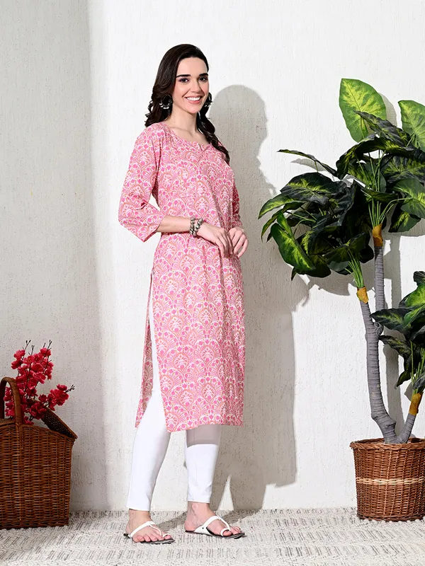 Pink_Block_Print_Floral_Cotton_Kurta