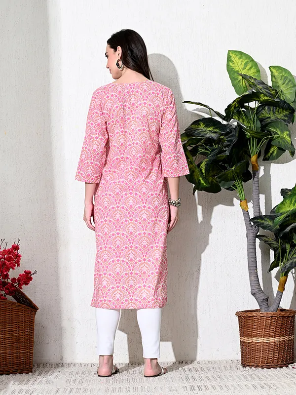 Pink_Block_Print_Floral_Cotton_Kurta