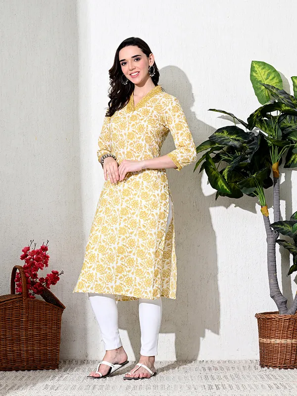 Yellow_Floral_Print_Cotton_Kurta