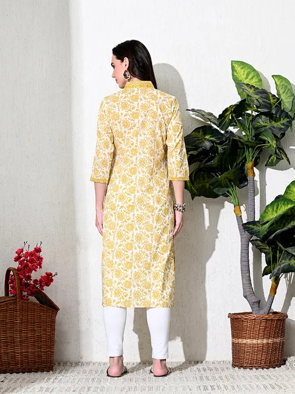 Yellow_Floral_Print_Cotton_Kurta