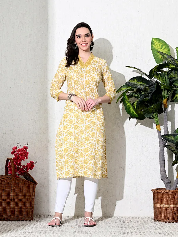 Yellow_Floral_Print_Cotton_Kurta