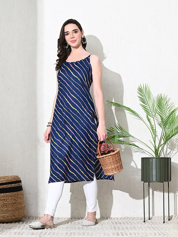 Deep_Blue_Leheriya_Print_Cotton_Kurta