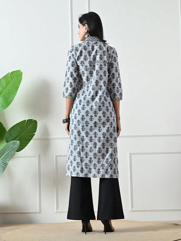 Grey_Block_Print_Straight_Cotton_Kurta