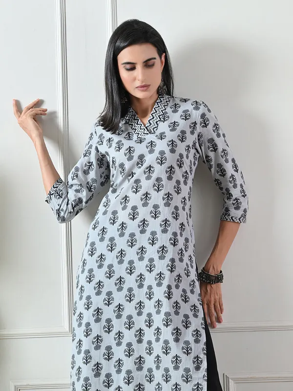 Grey_Block_Print_Straight_Cotton_Kurta