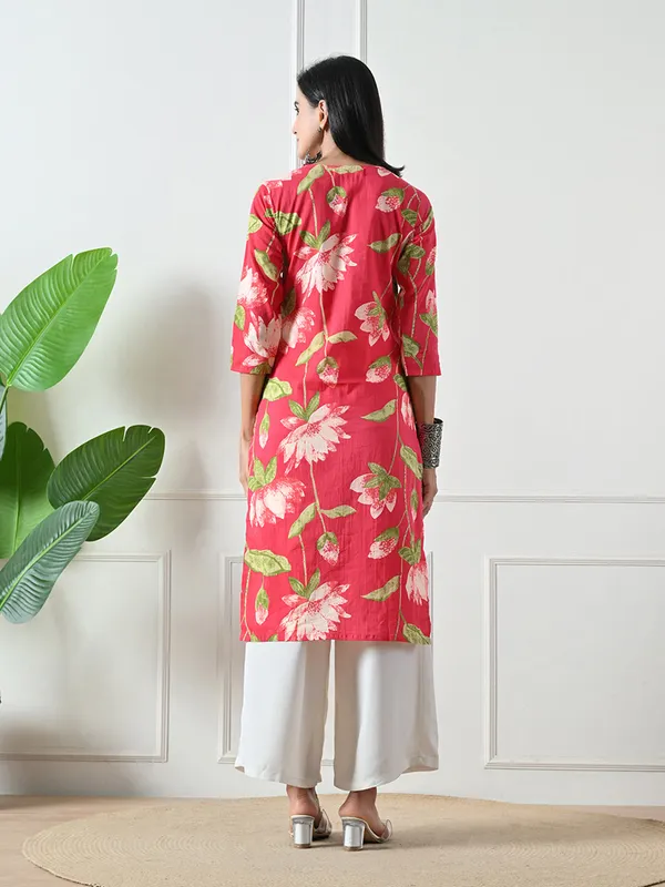Red_Floral_Print_V-neck_Cotton_Kurta