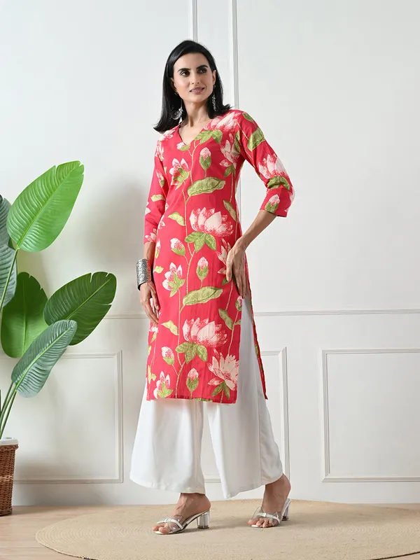 Red_Floral_Print_V-neck_Cotton_Kurta