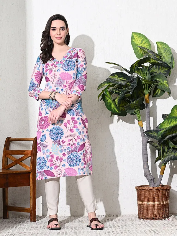 Pink_Floral_Printed_V-neck_Kurta