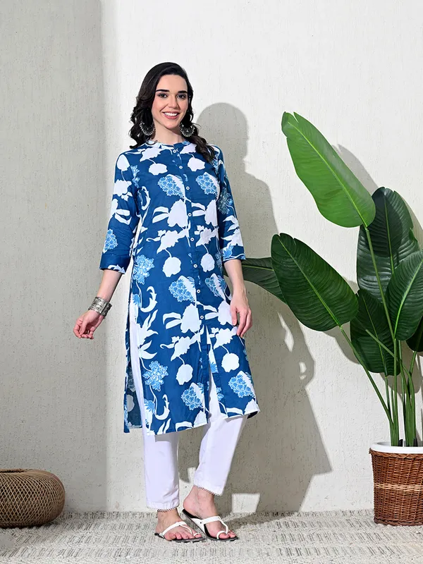 Blue_Printed_Cotton_Front_Slit_Kurta