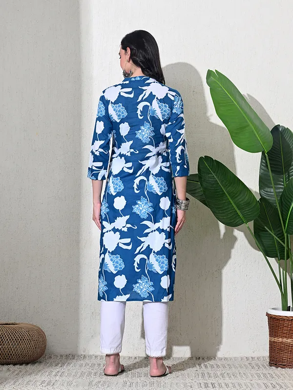 Blue_Printed_Cotton_Front_Slit_Kurta