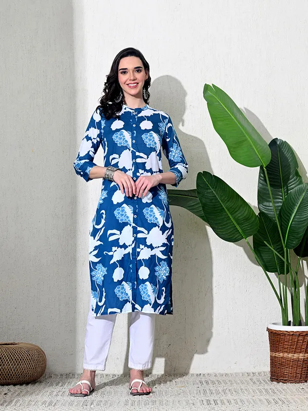 Blue_Printed_Cotton_Front_Slit_Kurta