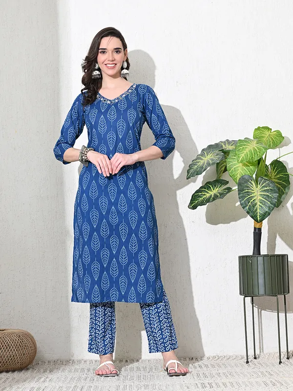 Blue_Jaipuri_Print_Sequins_Work_Kurta_set