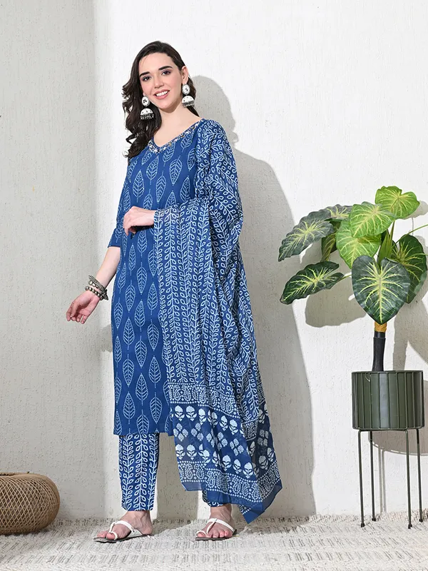 Blue_Jaipuri_Print_Sequins_Work_Kurta_set