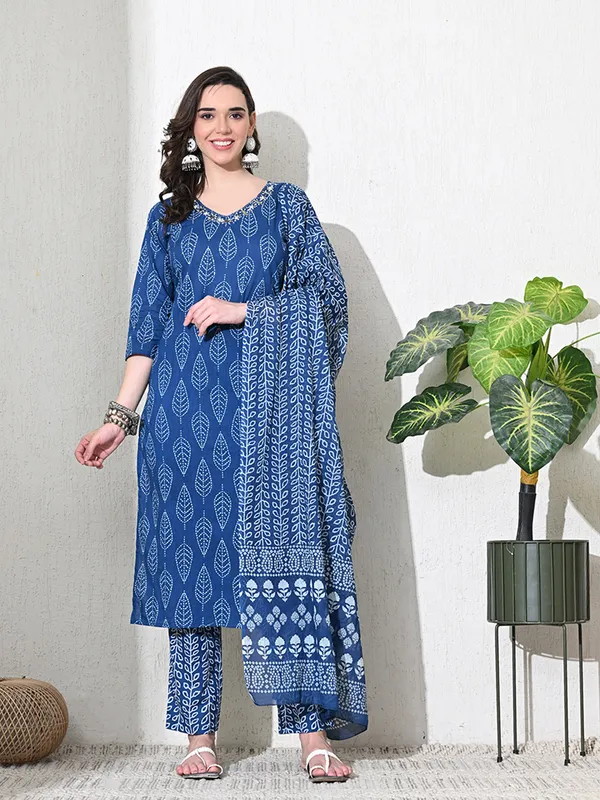 Blue_Jaipuri_Print_Sequins_Work_Kurta_set