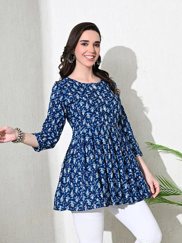 Indigo_Block_Print_Cotton_Flared_Top