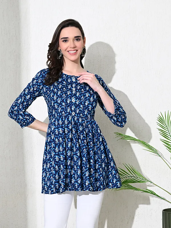 Indigo_Block_Print_Cotton_Flared_Top