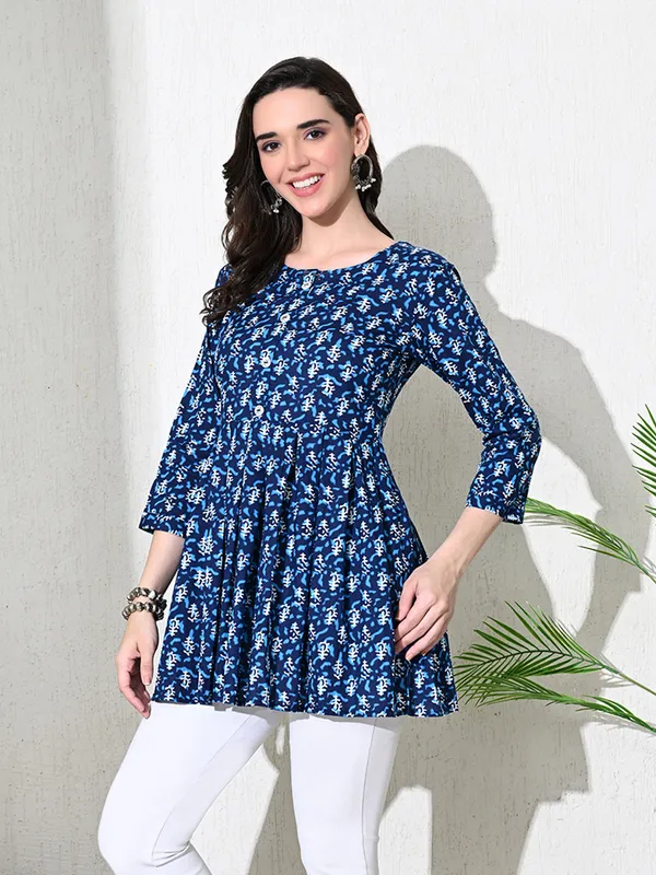 Indigo_Block_Print_Cotton_Flared_Top