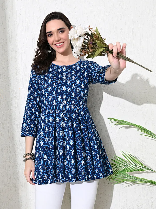 Indigo_Block_Print_Cotton_Flared_Top