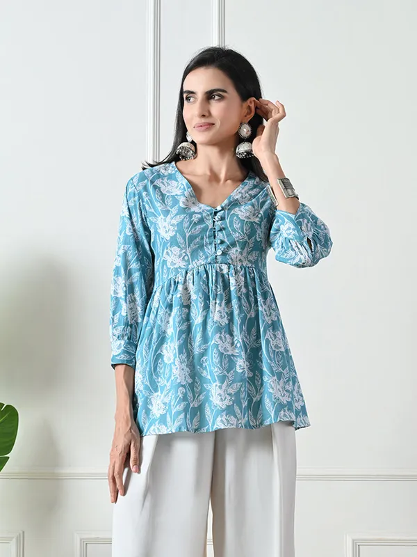 Light_Blue_printed_Flared_Top
