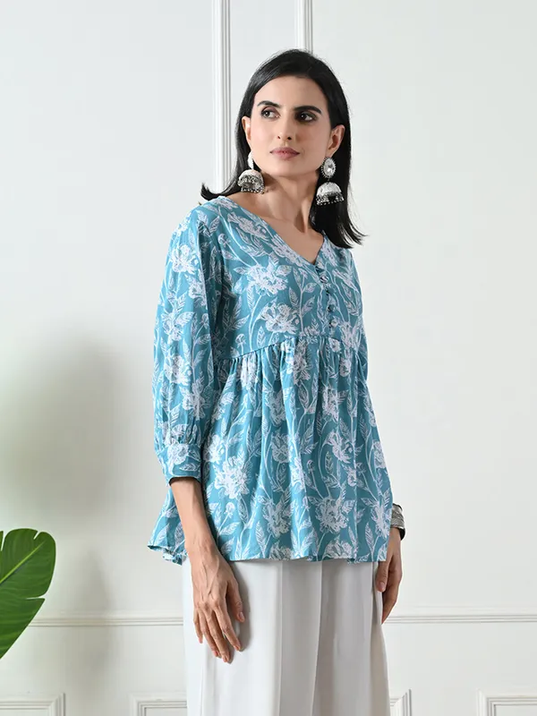 Light_Blue_printed_Flared_Top