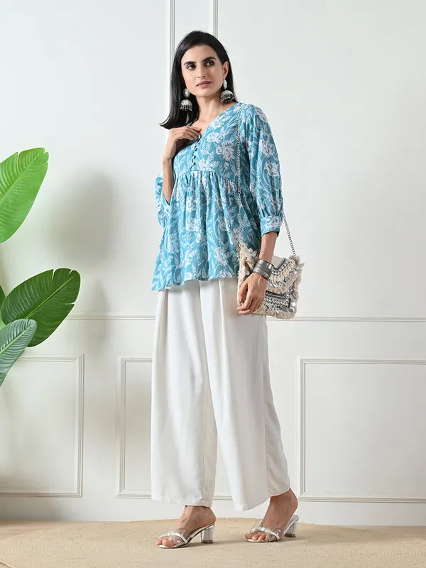 Light_Blue_printed_Flared_Top