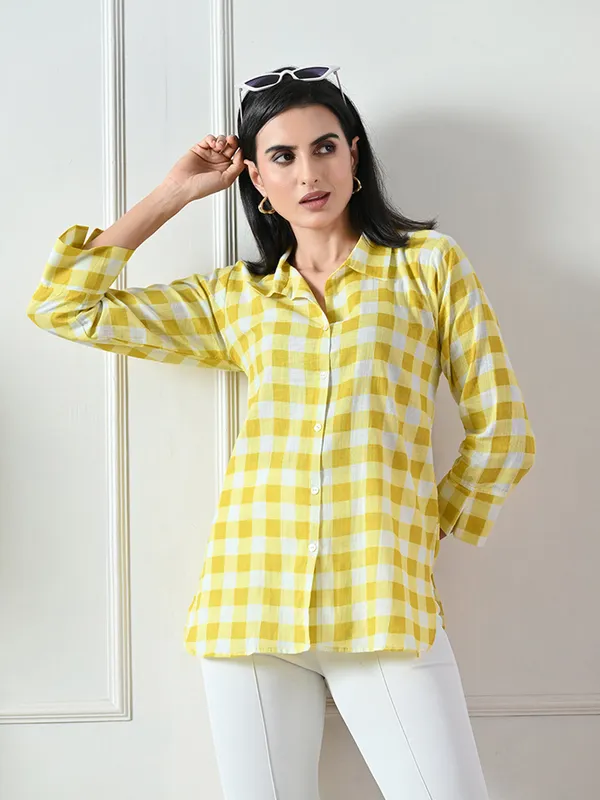 Yellow_Checked_Printed_Cotton_Kurta
