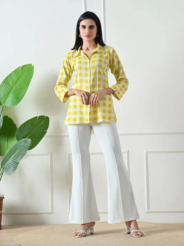 Yellow_Checked_Printed_Cotton_Kurta