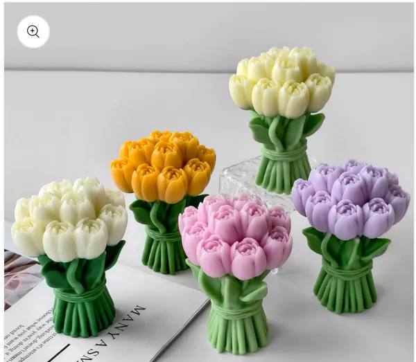 White_Bunches_Of_Tulip_Silicone_Decorative_Mould_Tulips_Candle_Mold_For_Candle_Making_3D_Silicone_Mold_For_Resin_Casting_Diy_Plaster_Polymer_Clay_Home_Decoration_Wax_Melts_Valentine'S_Day_Flower_Bouquet_Candle_Party_Gifts_Molds_Soap_Making