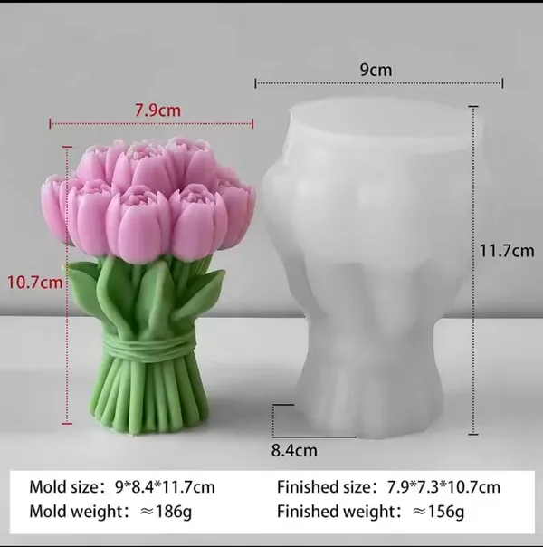 White_Bunches_Of_Tulip_Silicone_Decorative_Mould_Tulips_Candle_Mold_For_Candle_Making_3D_Silicone_Mold_For_Resin_Casting_Diy_Plaster_Polymer_Clay_Home_Decoration_Wax_Melts_Valentine'S_Day_Flower_Bouquet_Candle_Party_Gifts_Molds_Soap_Making