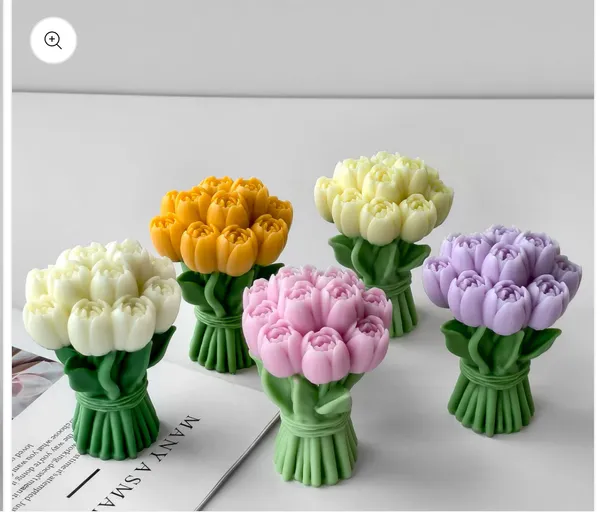 White_Bunches_Of_Tulip_Silicone_Decorative_Mould_Tulips_Candle_Mold_For_Candle_Making_3D_Silicone_Mold_For_Resin_Casting_Diy_Plaster_Polymer_Clay_Home_Decoration_Wax_Melts_Valentine'S_Day_Flower_Bouquet_Candle_Party_Gifts_Molds_Soap_Making
