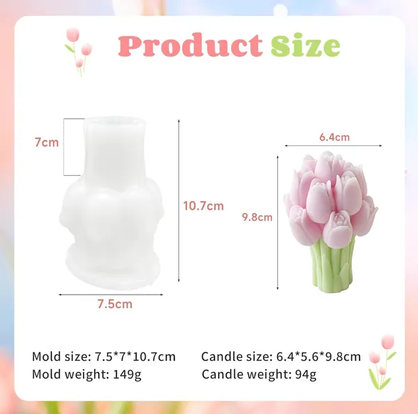 White_Tulips_Bouquet_Mold_For_Candle_Making_3D_Silicone_Mold_For_Resin_Casting_Diy_Plaster_Polymer_Clay_Home_Decoration_Wax_Melts_Valentine'S_Day_Flower_Bouquet_Candle_Party_Gifts_Molds_Soap_Making