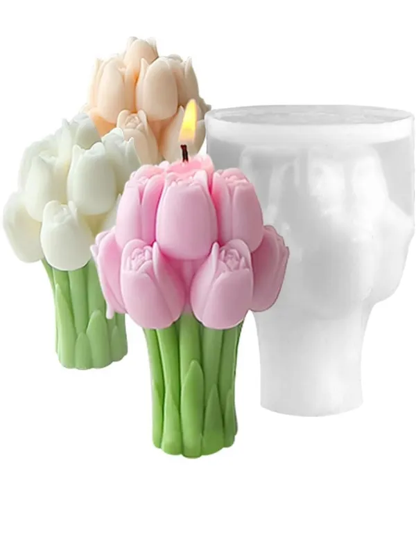 White_Tulips_Bouquet_Mold_For_Candle_Making_3D_Silicone_Mold_For_Resin_Casting_Diy_Plaster_Polymer_Clay_Home_Decoration_Wax_Melts_Valentine'S_Day_Flower_Bouquet_Candle_Party_Gifts_Molds_Soap_Making