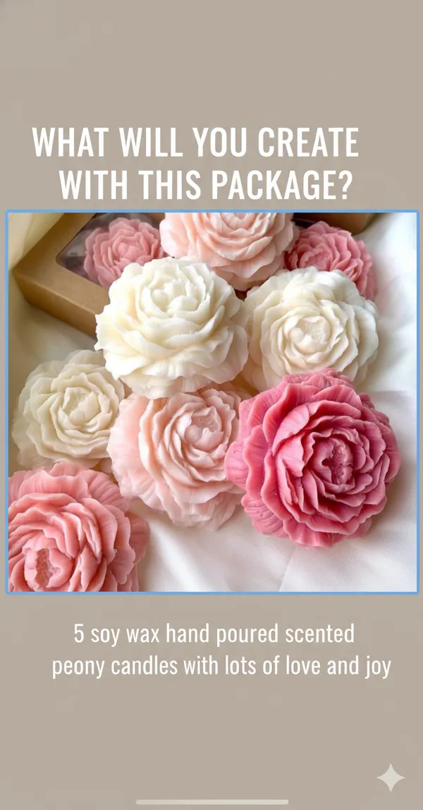 PEAKNOCK_Peony_Candle_Making_Kit_with_Soy_Wax_300g,_Most_Trending_Peony_Flower_Silicone_Mold,_Lavender_and_Rose_Fragrance_Oils,_10_Wicks,_1_Steel_Wick_Holder_and_2_Candle_Dyes