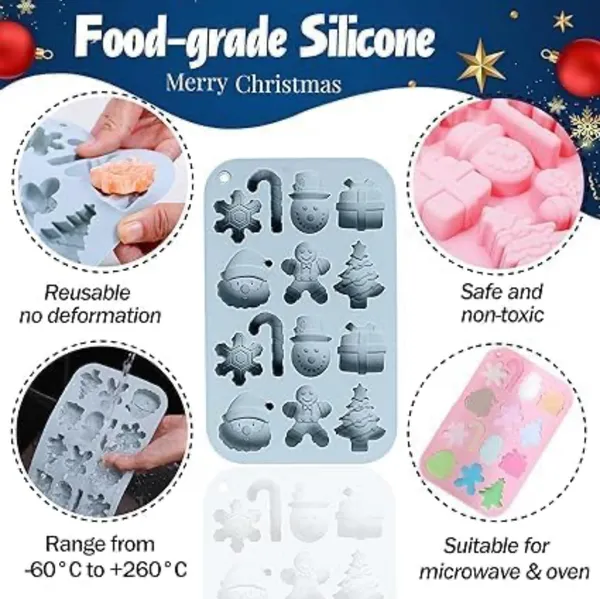 Pink_1Pc_14_Cavity_Silicone_Christmas_Chocolate_Mould_14-Cavity_Santa_Claus_Snowman_Gingerbread_Snowflake_Christmas_For_Baking_Holiday_Chocolate,_Candy,_Gummy_And_Candle_Topping_Candy_Molds
