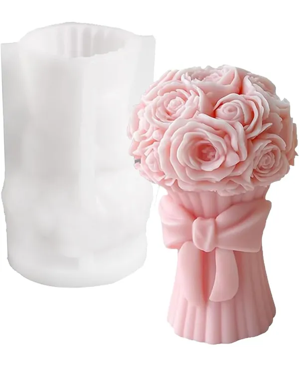 White_Silicone_Flower_Bouquet_Candle_Mould_I_Bouquet_Candle_Mold_For_Candle_Making_Ideal_For_Aromatherapy_Creation_Perfect_For_Valentine'S_Day_Gifts_Durable_Flexible_Design_Easy_Release_(Knot)