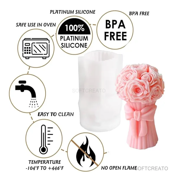 White_Silicone_Flower_Bouquet_Candle_Mould_I_Bouquet_Candle_Mold_For_Candle_Making_Ideal_For_Aromatherapy_Creation_Perfect_For_Valentine'S_Day_Gifts_Durable_Flexible_Design_Easy_Release_(Knot)