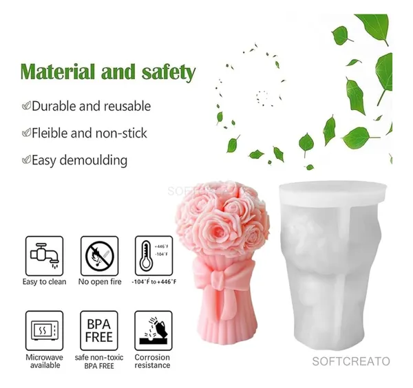 White_Silicone_Flower_Bouquet_Candle_Mould_I_Bouquet_Candle_Mold_For_Candle_Making_Ideal_For_Aromatherapy_Creation_Perfect_For_Valentine'S_Day_Gifts_Durable_Flexible_Design_Easy_Release_(Knot)