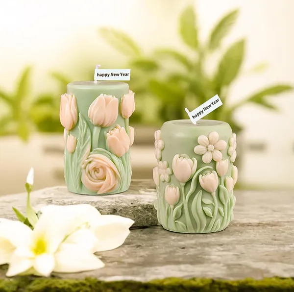 White_Decorative_Silicone_Flower_Pillar_Candle_Mould,_3D_Floral_Design,_87_Mm_X_72_Mm