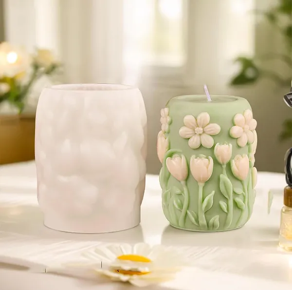 White_Decorative_Silicone_Flower_Pillar_Candle_Mould,_3D_Floral_Design,_87_Mm_X_72_Mm