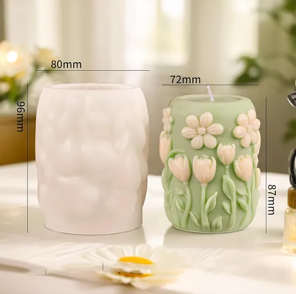 White_Decorative_Silicone_Flower_Pillar_Candle_Mould,_3D_Floral_Design,_87_Mm_X_72_Mm