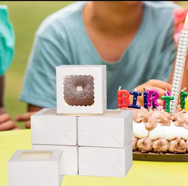 White_Bakery_Boxes_With_Window,_3X3X1.75_Inch,_,_Kraft_Paper_Food_Container_For_Pastry,_Donut,_Mini_Cake,_Dessert,_Candle_Packing_(Pack_Of_25)