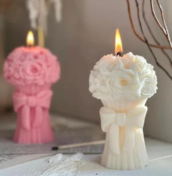 White_Decorative_Scented_Rose_Bouquet_Candle,_Handcrafted_Wax_With_Bow_Design,_White,_Wedding_And_Home_Decor_(Pack_Of_1)