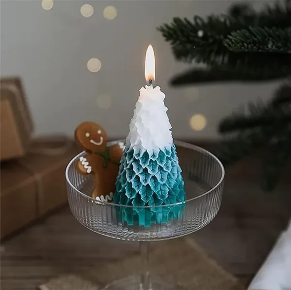 White_Green_Blue_Handcrafted_Christmas_Tree_Candle,_Textured_Ombre_Design,_White_And_Colored_Wax,_Holiday_Home_Decor,_Winter_Collection_(Pack_Of_2_Green_&_Red)