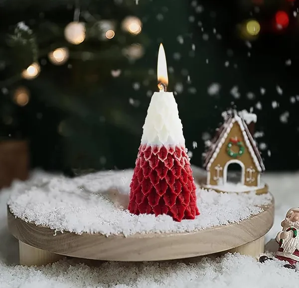 White_Green_Blue_Handcrafted_Christmas_Tree_Candle,_Textured_Ombre_Design,_White_And_Colored_Wax,_Holiday_Home_Decor,_Winter_Collection_(Pack_Of_2_Green_&_Red)