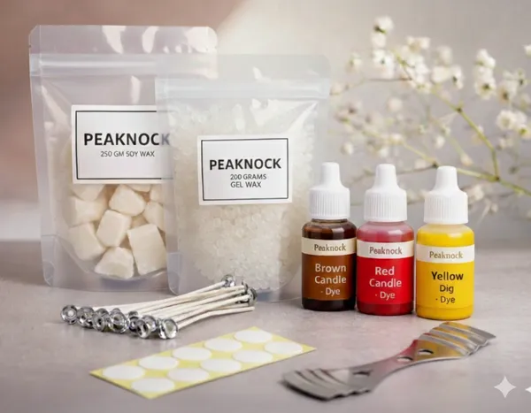 Candle_Making_Kit_with_Soy_Wax_and_Gel_Wax,_Includes_250gm_Soy_Wax,_200gm_Gel_Wax,_Brown_Red_Yellow_Candle_Dyes,_10_Cotton_Wicks,_Wick_Stickers,_Steel_Wick_Holder