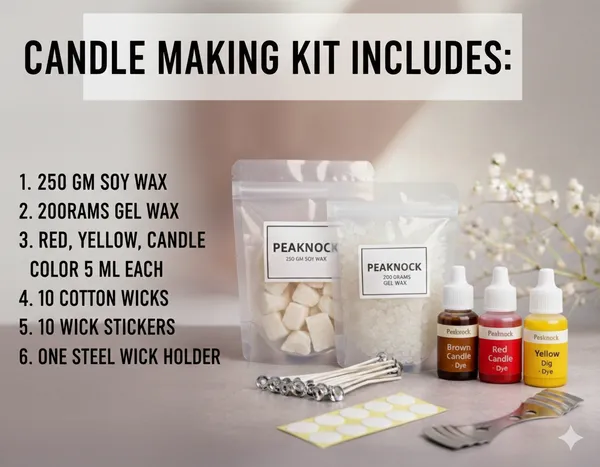 Candle_Making_Kit_with_Soy_Wax_and_Gel_Wax,_Includes_250gm_Soy_Wax,_200gm_Gel_Wax,_Brown_Red_Yellow_Candle_Dyes,_10_Cotton_Wicks,_Wick_Stickers,_Steel_Wick_Holder