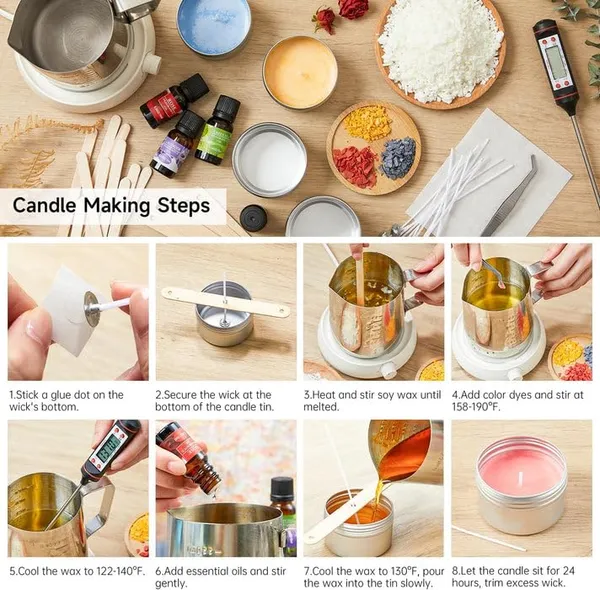Candle_Making_Kit_with_Soy_Wax_and_Gel_Wax,_Includes_250gm_Soy_Wax,_200gm_Gel_Wax,_Brown_Red_Yellow_Candle_Dyes,_10_Cotton_Wicks,_Wick_Stickers,_Steel_Wick_Holder