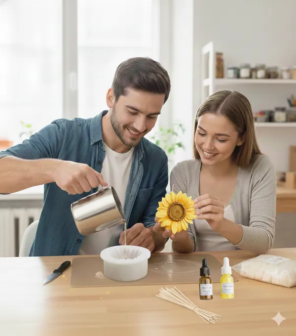 PEAKNOCK_Sunflower_Candle_Making_Kit_with_250g_Soy_Wax_Cubes,_Sunflower_Silicone_Mould,_3_inch_Cotton_Wicks_10-12_Brown_and_Yellow_Color_Dyes