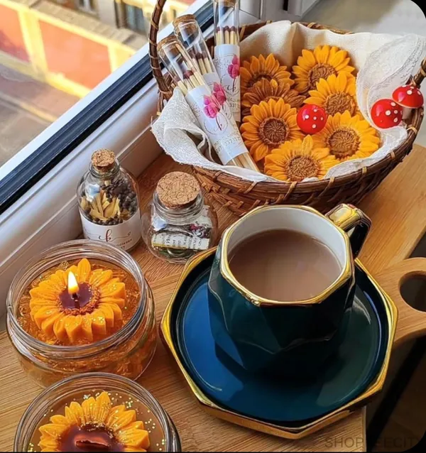 PEAKNOCK_Sunflower_Candle_Making_Kit_with_250g_Soy_Wax_Cubes,_Sunflower_Silicone_Mould,_3_inch_Cotton_Wicks_10-12_Brown_and_Yellow_Color_Dyes