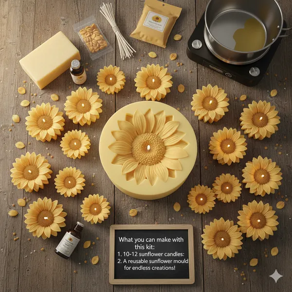 PEAKNOCK_Sunflower_Candle_Making_Kit_with_250g_Soy_Wax_Cubes,_Sunflower_Silicone_Mould,_3_inch_Cotton_Wicks_10-12_Brown_and_Yellow_Color_Dyes